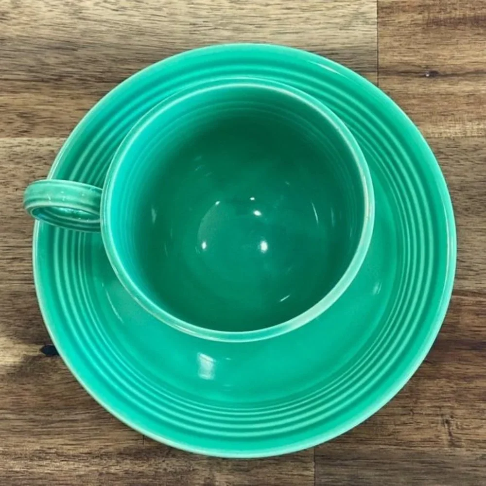 Fiestaware Mid Century Modern Dinnerware Cup & Saucer Set Original Medium Green